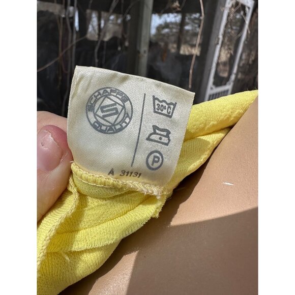 60s Mod Mini Dress Sunshine Yellow Schapira Embossed Print 1/4 Button Up - Picture 11 of 12